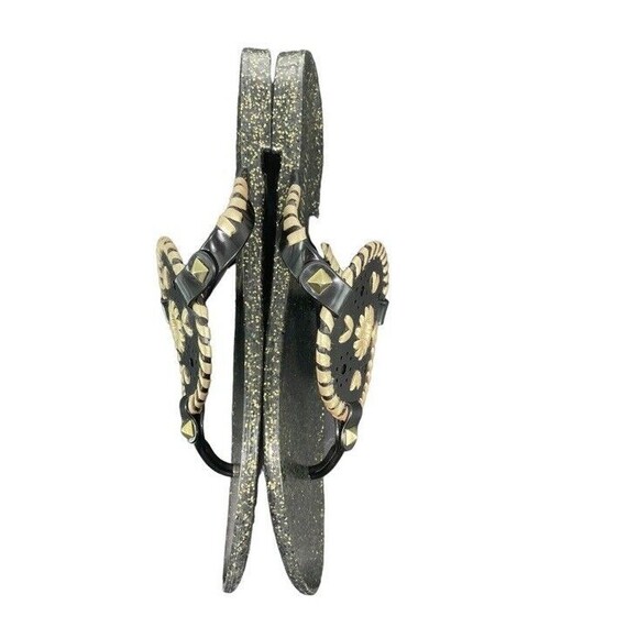 Jack Rogers Georgica Sparkle Glitter Jelly Flip Flops Sandals 7 Black Gold - Picture 5 of 10